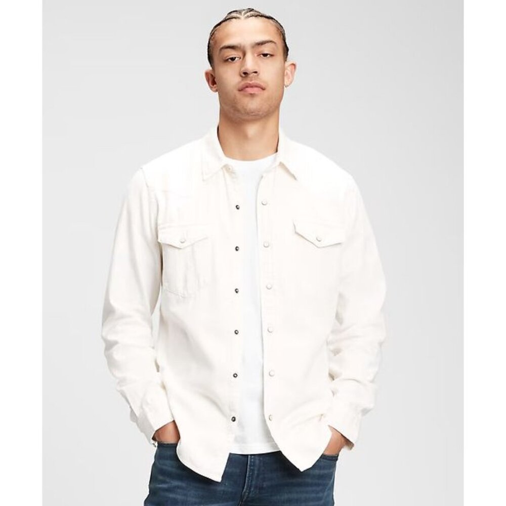 Gap White (Soft) Denim Slim Fit Western Button Down shirt